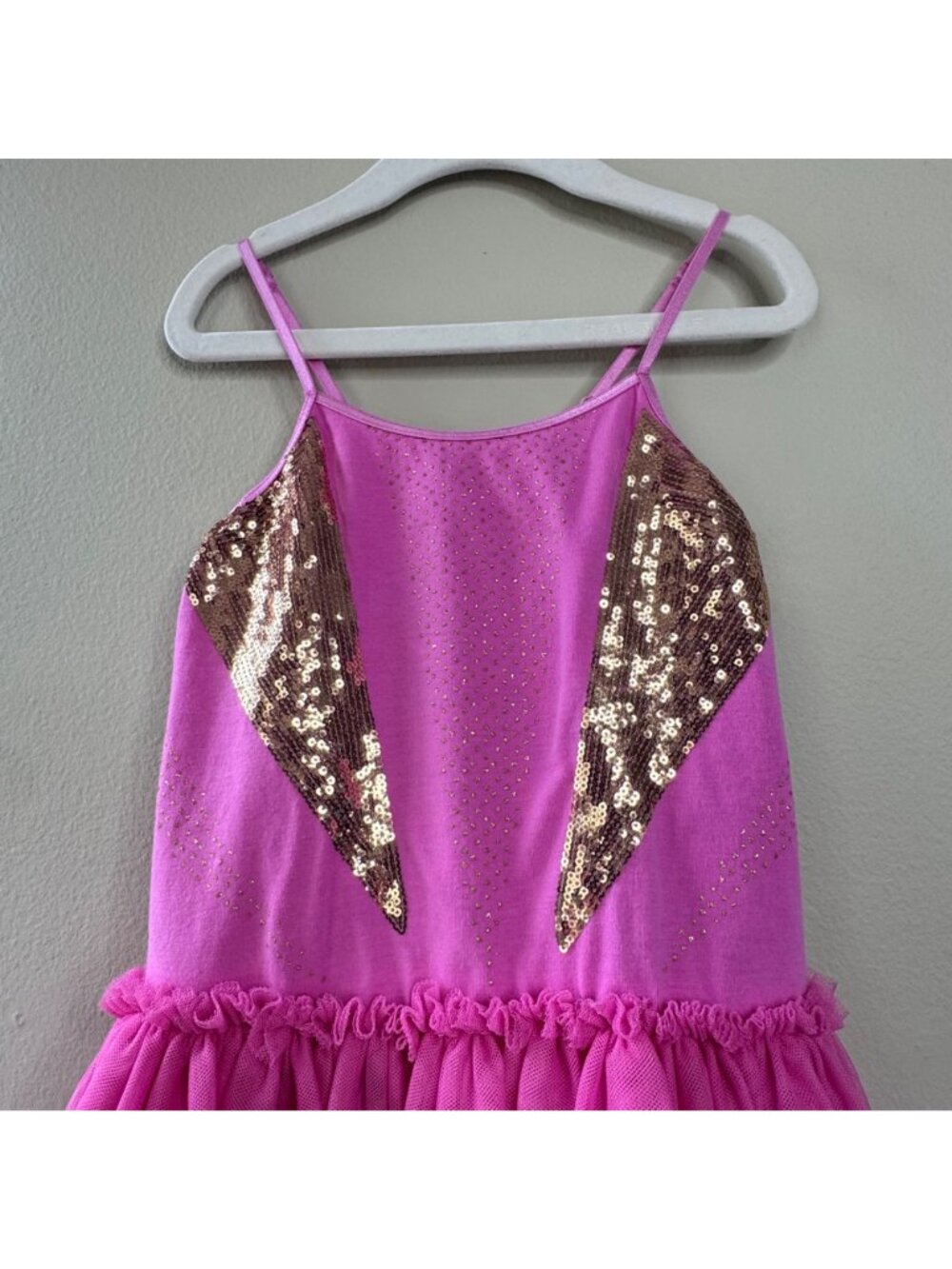 COTTON ON Kids Superhero Dress Girls 7 Pink Tulle Gold Sequin Costume Party Dres - Picture 3 of 6